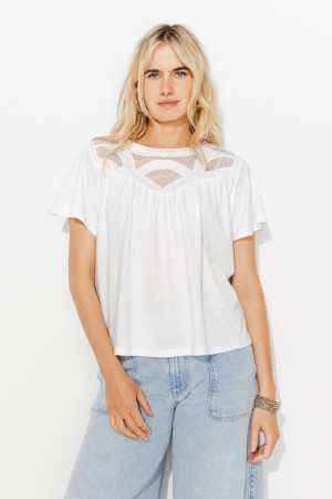 Promod T-shirt détail résille Femme Ecru