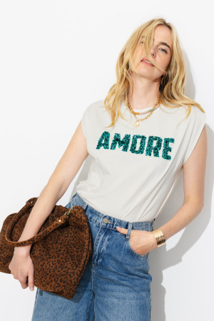 Promod T-shirt à message AMORE Imprimé écru XS