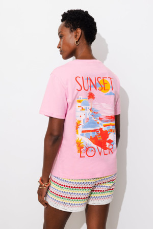 Promod T-shirt Femme sunset lover Imprimé rose XXL