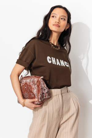 Promod T-shirt à message chance Imprimé marron