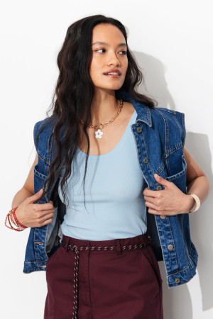 Promod Débardeur jersey côtelé Femme Bleu XS