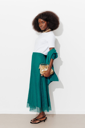 Promod Longue jupe en dentelle Femme Vert émeraude XS