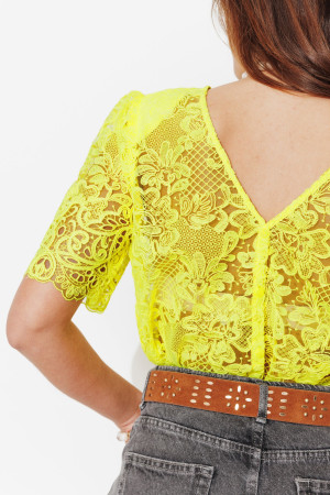 Promod Chemise en guipure recto verso Jaune fluo