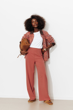 Promod Pantalon large et fluide Femme Rose 36