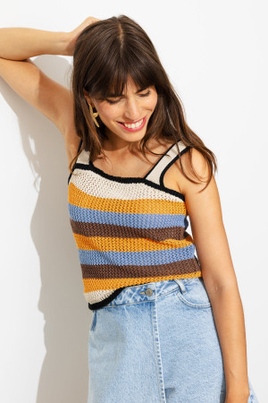 Promod Débardeur rayé en crochet Rayé écru XS
