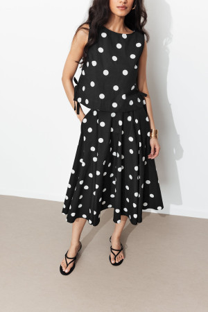 Promod Jupe midi évasée à pois Femme Imprimé noir