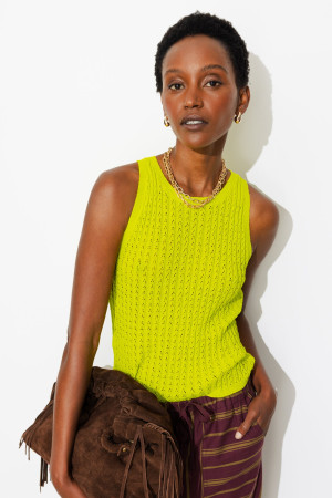 Promod Pull-débardeur maille ajourée Jaune fluo XL