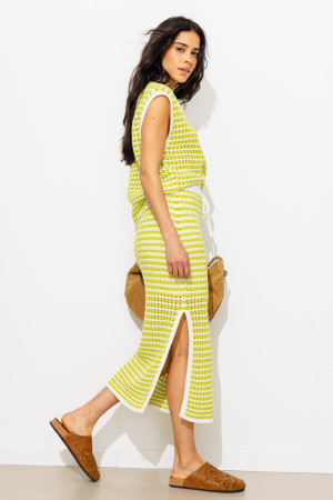 Promod Jupe midi en crochet Femme Rayé jaune XS