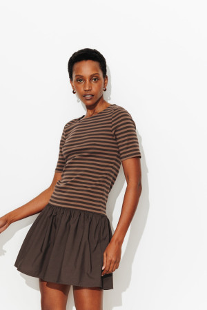 Promod Robe t-shirt rayée Femme Rayé marron XS
