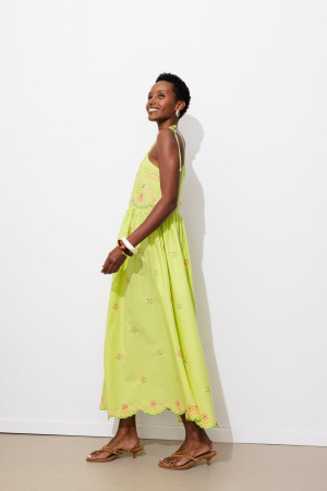Promod Robe brodée à bretelles nouées Jaune fluo 42