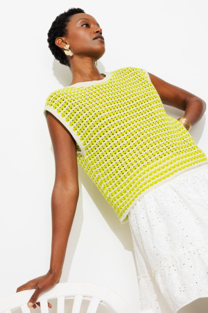 Promod Pull en crochet bicolore Femme Rayé jaune S