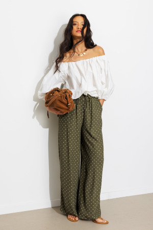 Promod Pantalon large à pois Femme Imprimé kaki 42