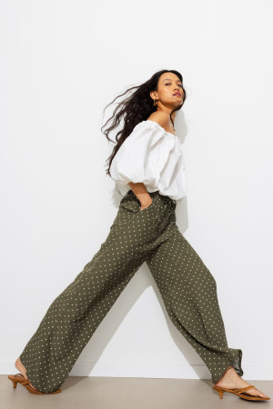 Promod Pantalon large à pois Femme Imprimé kaki 34