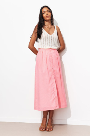 Promod Jupe midi rayée Femme Rayé rose XS
