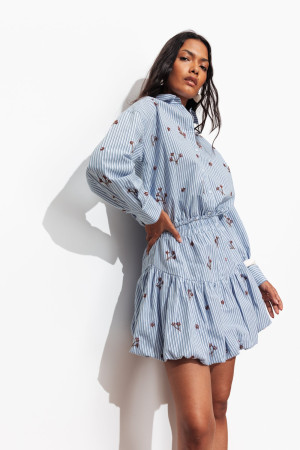 Promod Mini-jupe boule rayée perlée Rayé bleu XXL