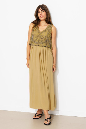 Promod Longue robe perlée Femme Ocre 36