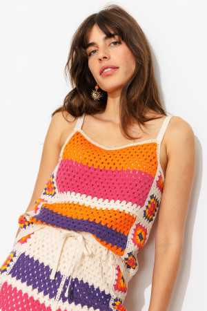 Promod Débardeur en crochet Femme Rayures multicolores