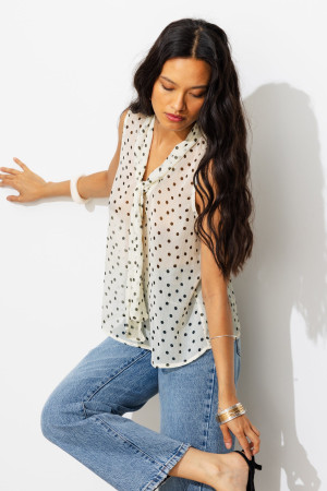 Promod Blouse lavallière sans manches Blanc / Orange