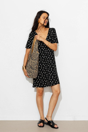 Promod Robe courte à pois Femme Imprimé noir 40