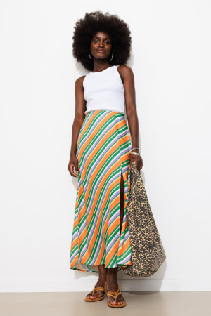Promod Jupe longue à rayures Femme Rayures multicolores L