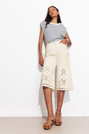 Promod Pantalon en broderie anglaise Blanc 46