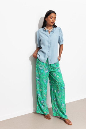 Promod Pantalon large imprimé Femme Imprimé vert
