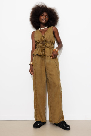 Promod Pantalon large en lyocell Marron 48