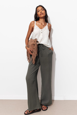 Promod Pantalon gaze de coton Femme Gris foncé 44