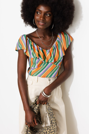 Promod Crop top rayé Femme Rayures multicolores
