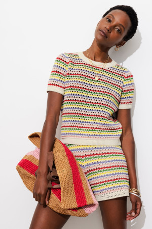 Promod Pull rayé en crochet Rayé écru XXL
