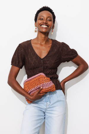 Promod T-shirt smocké ajouré Femme Marron S