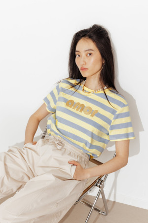 Promod T-shirt rayé à message amor Rayé jaune XL