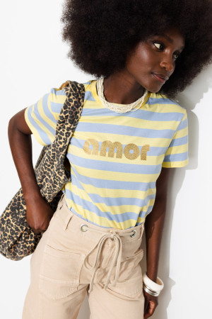 Promod T-shirt rayé à message amor Rayé jaune S