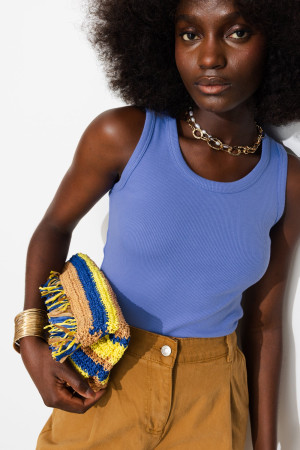 Promod Débardeur côtelé uni Femme Bleu S