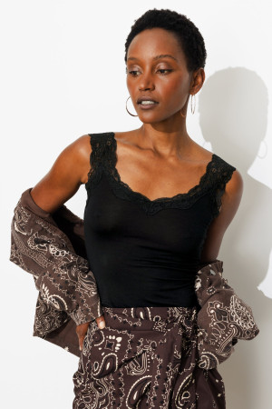 Promod Top à bretelles dentelle Femme Noir S