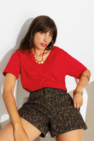 Promod T-shirt basique col V Femme Rouge L