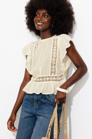 Promod Blouse en cotonnade & guipures Ecru 34