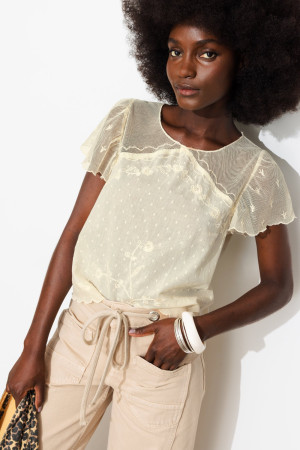 Promod Blouse brodée Femme Ecru 48