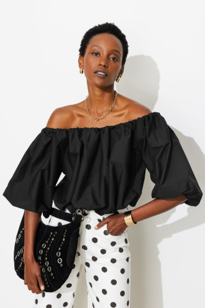 Promod Blouse courte boule unie Femme Noir