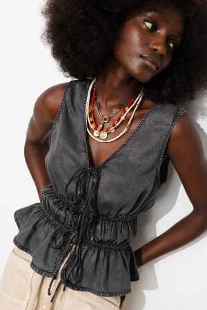 Promod Top à nouettes en lyocell Gris