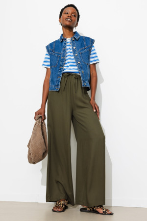 Promod Pantalon large ceinturé Femme Kaki 48
