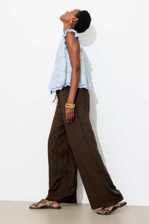 Promod Pantalon large ceinturé Femme Marron foncé 36