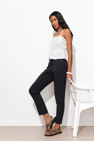 Promod Pantalon cigarette Femme Rayé marine 36