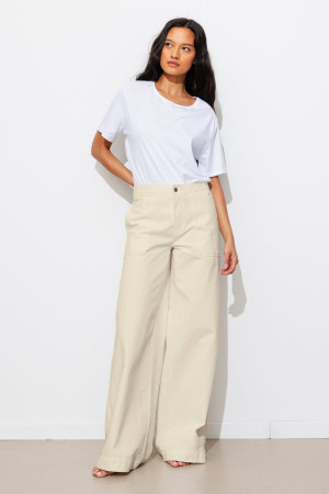 Promod Pantalon large en toile Femme Ecru 34