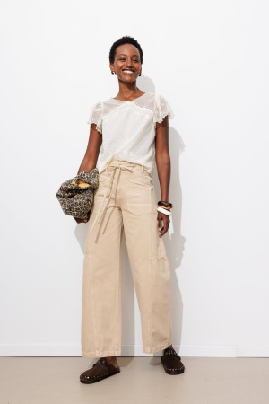 Promod Pantalon large à oeillets Beige 36