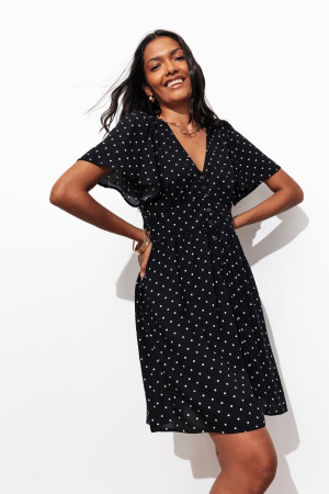 Promod Robe courte à pois Femme Imprimé noir 46