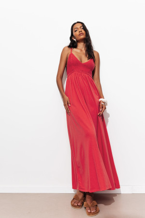 Promod Robe en crochet et jersey Rouge XXL