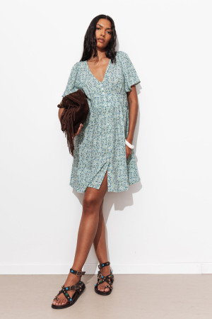 Promod Robe courte imprimée Femme Imprimé bleu 48