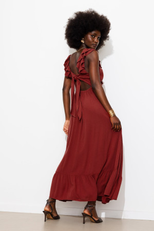 Promod Robe longue à volants Femme Terre de sienne 42