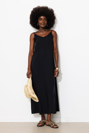 Promod Robe longue à bretelles Femme Noir 34